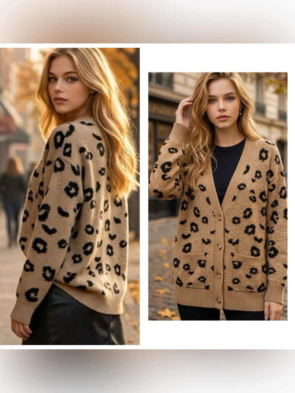 Style & Co Women’s Sz M oversized Soft leopard print buttoned cardigan Sweater
